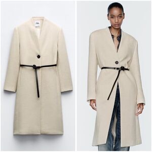 ZARA WOOL BLEND COAT WITH LEATHER BELT